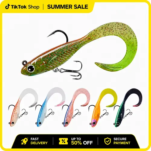 TRUSCEND Pre-Rigged Curly Soft Jig Head Lures Set - 1/2oz 13g & 3-1/2oz 8.5g Options, Durable High-Turbulence Swimbait, Bite-Size Deep Water Gear, All-Conditions Summer Gift for Anglers