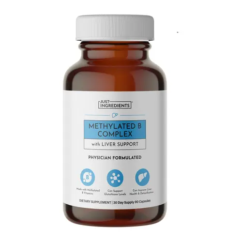 Just Ingredients Methylated B Complex with Liver Support – 90 Capsules – Supports Energy, Detoxification, Glutathione Production & Healthy Skin – With Methylated B Vitamins, NAC, Milk Thistle & Dandelion Root