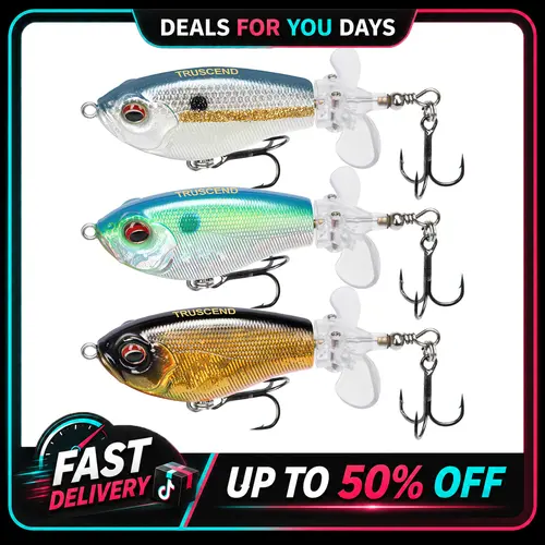 TRUSCEND Topwater Fishing Lure - ABS Plastic Popobait with Rotating Tail, BKK Hooks, Double-Blade, Balanced Spray, Fast Strike Start, Sound & Swim for Bass, Saltwater, Durable Fishing Equipment