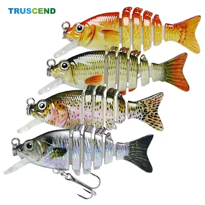 TRUSCEND Easy Catch SwimMax Fishing Tackle Lures, BKK Ultra Sharp Treble Hooks, 3D Realistic Eyes, ABS Material, 6-Segment Lifelike Baits for Bass, Trout