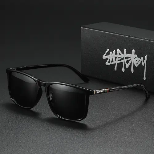SUPKLEY Lightweight And Comfortable Casual Style Men'S Polarizing Sun Protective Sunglasses With Square Frames For Daily Travel, Uv Protection, Driving And Hiking To Reduce Glare, Trendy Casual Sunglasses, Casual Outdoor Sunglasses