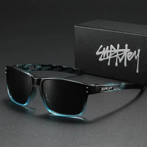 SUPKLEY Lightweight and Casual Men's Polarizing Sunglasses with Square Frames, Beach UV Protection Fashion Accessories, Driving and Hiking to Reduce Glare, Trendy Styling Casual Outdoor Sunglasses