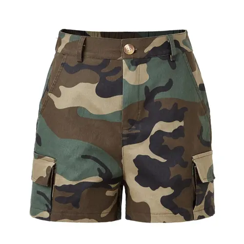 Women's Camouflage Print Fitted Shorts, Casual Comfy Pocket Design Shorts for Daily Wear, Ladies Bottoms for All Seasons