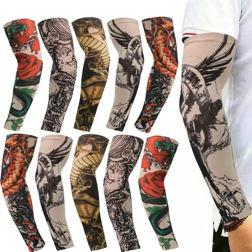 5 Pairs Nylon Cooling Temporary Tattoo Arm Sleeves Cover Sport UV Sun Protection For Men Women