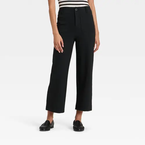 A New Day Lady's High-Rise Straight-Leg Cropped Bottom Pants - Spandex, Nylon, Fitted, Basic Button-Front Garment, Fabric
