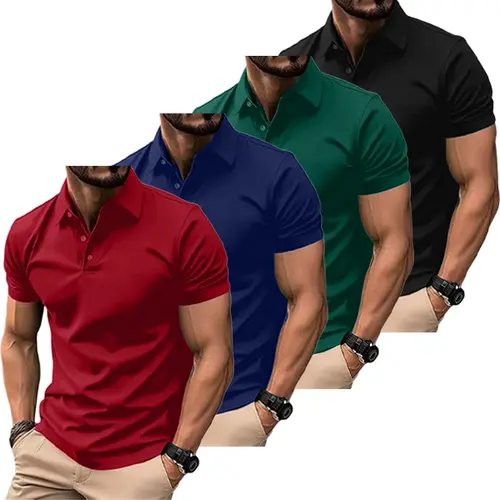 4-Pack Men’s Casual Business Polo Shirts, Simple and Comfortable, Skin-Friendly Polyester Fabric with Slight Stretch