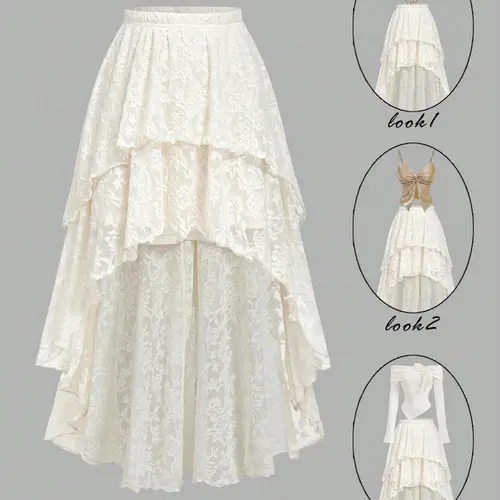Vintage Royal Floral Lace Women's Skirt, Asymmetrical Hem, Elegant Chic Formal Party Skirt Formal Skirts for Valentine's Day, Birthday, Wedding Guest