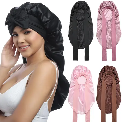 AWAYTR Women's Long Single-Layer Satin Bonnet - Smooth Silk-Like Haircare Cap for Long Hair & Box Braids, Elastic Tie Band, Hand Wash Compatible (TikTokShopBlackFriday)