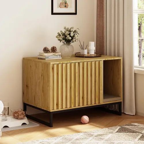 [SohoChic] Vabches Litter Box Enclosure,Modern Cat Litter Box Enclosure Furniture Hidden Litter Box with Cat Scratch Pad, Cat Washroom Cat House End Table, Entryway Bench for Livingroom,dorm essentials,home decor