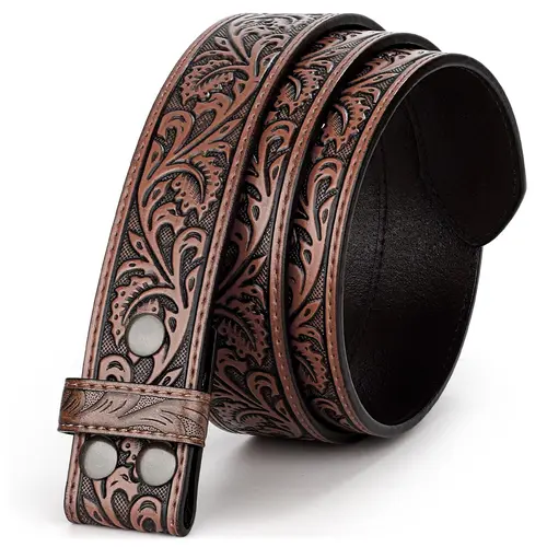 Men's & Women's Leather Belt Strap - Western Engraved Embossed for Interchangeable Buckles, Men's Accessories for Jeans, Wild West Urban American Cowboy Cowboy Stuff Belts