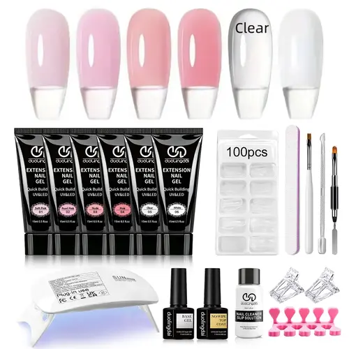 Professional Poly Gel Nail Kit, 1 Set 6-Color Poly Nail Gel Set with UV Lamp for Nail Extensions, Beginner-Friendly Gift Set for Women