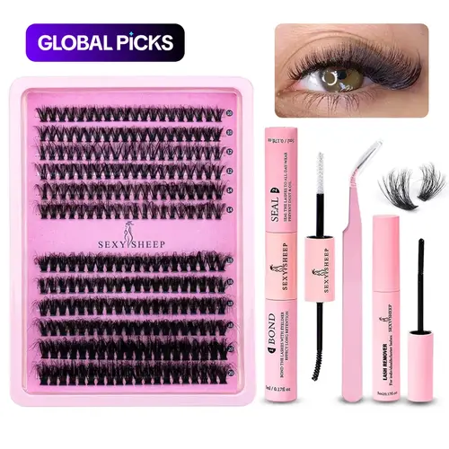 Natural-Look Fluffy Volume Lash Clusters, Fluffy Eyelashes Cluster, False Eyelash Extension Set with Tweezers, Glue & Lash Remover, Professional Eye Makeup Kit for Women #GLOBAL PICKS