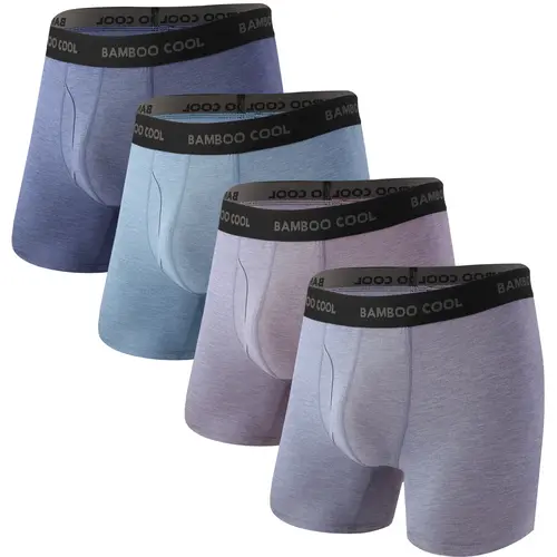 BAMBOO COOL Men's Boxer Briefs - Menswear, 92% Viscose 8% Spandex, Plain, Elastic, Soft Breathable Moisture-Wicking Fabric, Open Fly, Regular Fit, Pack of 4 Multiple Colors, for Home Exercise Travel Underclothes summervibes, summerwins,summerwins