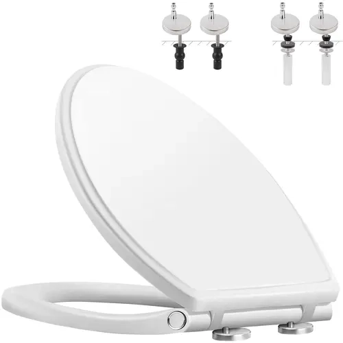 Hibbent Premium Polypropylene Oval Toilet Seat with Lid, 1-Click Quick Release, Quiet Slow Close, Easy Installation Never Loosen Hinge, Easy Cleaning, Non-Slip Seat Stays Put, Soft-Close Guards Fingers, Fits Most Toilets, Chemical & Stain-Resistant White