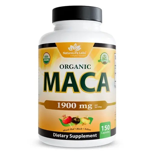 NaturaLife Labs Organic Maca Root – Black, Red & Yellow – 1900 mg per Serving – 150 Capsules – Gelatinized Peruvian Maca – Non-GMO, Gluten-Free, Vegan Plant Based Supplement
