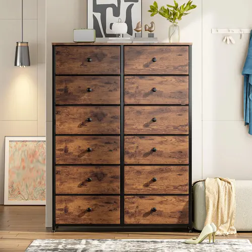 [Clearance]Raybee Furniture 12 Tall Dresser for Living Room, Fabric Drawer Dresser for Bedroom, Chest of Drawers with Metal Frame & Wooden Top, Super Large Storage Organizer for Closet,Hallway, Entryway