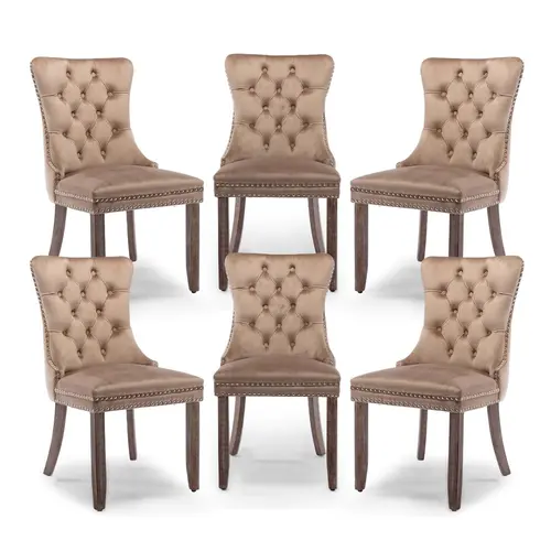 SoarFlash Velvet Dining Chairs Set of 6, Tall Back Side Chair, Modern Upholstered High-end Tufted Side Chair with Button Back Ring, Solid Wood Legs