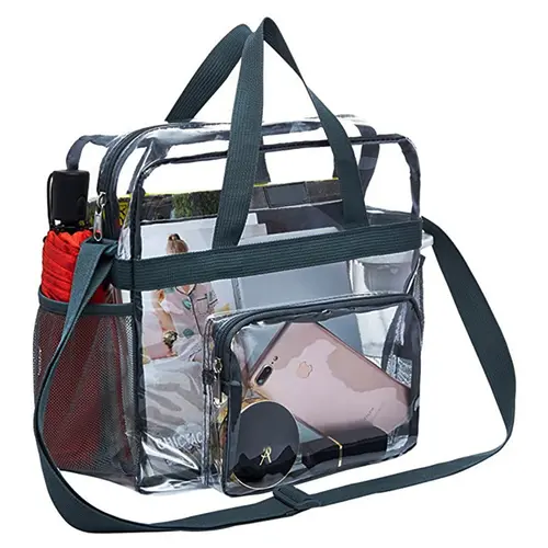 Women's Heavy-Duty PVC Tote Bag - Stadium Approved, Zippered, Adjustable Backpack Handbag for Digital Camera Carry & Events