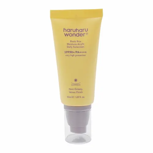 Haruharu Wonder Black Rice Moisture Airyfit Daily Facial Sunscreen, 50ml SPF50 PA++++, Lightweight UV-Protection Moisturizer for Sensitive Skin with Hyaluronic Acid & Black Rice Extract, Evens Out Skin Tone & Texture