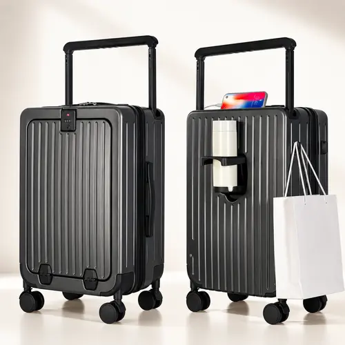 Ronasta  Hard Shell Polycarbonate Luggage - 20/24in Travel Lightweight Bag, Functional Lock Robust Checked Luggage, Flat Middle, Impact-Resistant Shell, Double Spinner Wheels, TSA Lock, Front-Open Laptop Compartment, USB Ports, Ideal for Business Trips