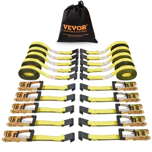 【BackToSchool】VEVOR Heavy Duty Nylon Ratchet Tie Down Straps, 10-Piece 2 in x 30 ft Kit with Flat Hooks, 10000 lbs Break Strength & 3333 lbs Capacity, Spring Loaded for Securing Cargo on Trailers & Roof Racks,back to school shopping, Durable Luggage Strap
