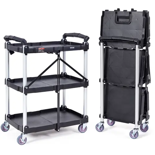 【toolupgrade】VEVOR Heavy-Duty PVC Utility Cart, 2-Shelf Durable Storage Organiser with Racks, 550 lbs Capacity, 360° Swivel Wheels & 2 Brakes for Tools and Gadgets, Warehouse, Garage