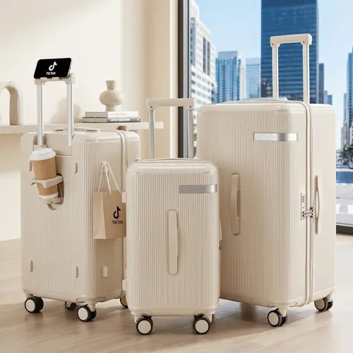 【3-Piece High-Capacity Ultralight Anti-Shock TSA-Friendly 5-Wheel Luggage Set】Compact, Stylish, Durable PC Material Shell Travel Suitcases (20/24/28in) with Silent Spinner Wheels, Travel Must Haves, High-Capacity Luggage Sets, Four-Wheel Luggage Sets