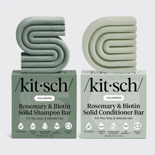 Kitsch Rosemary & Biotin Shampoo and Conditioner Bar Set for Hair Thickening - Shampoo & Conditioner Bar for Men and Women, Paraben Free, Made in USA