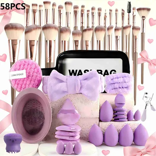 58Pcs Purple Makeup Brushes Set Professional Makeup Kit Multi-functional Makeup Tool Set with Case Facial Makeup Accessories, Foundation Makeup Brush Kit Eye and Face Make up Brushes & Tools