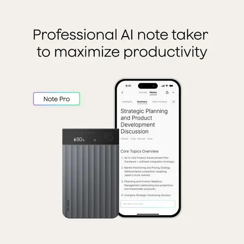 Plaud Note Pro AI Audio Voice Recorder - Built-in Lithium Battery, 4 MEMS Microphones, 16.4ft Mic Range, Instant View Display, 50-Hour Battery Life, Automatic AI Transcribe & Summary, Enterprise Cert., Business Office Gadget, Ring Anniversary Gift