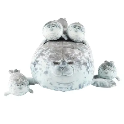 Blob Seal Pillow Plush Set, 5-Count Chubby Seal Pillow Plushies Including 4 Baby Seals and 1 Mommy Seal, Novelty Cute Animal Throw Pillow Toy, Soft Cuddly Gift, Soft Stuffed Animal Gift for Girls and Boys