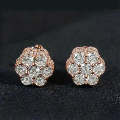 HELLOICE Moissanite Stud Earrings Cluster Flower Full Paved Earrings VVS D Color Full Synthetic Moissanite Earrings Jewerly Gift Pretty Studs Sparkling Ear Jewelry
