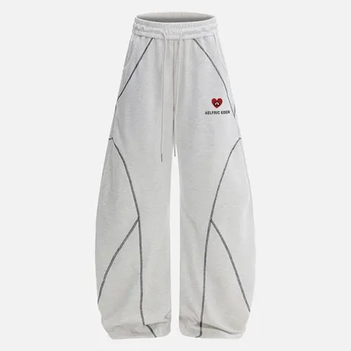 Aelfric Eden Men's Vintage Streetwear Wide Sweatpants - Unisex Cotton Blend Baggy Sweats, Loose Casual Stitch Barrel Trousers, Contrast Curved Stitching, Elastic Waist & Drawstring, All Season Mensfashion Bottoms, Baggy Sweatpants, Aelfric Eden Sweats, Lo