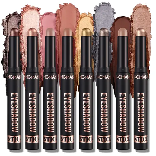8PCS Creamy Matte & Metallic Shimmer Eyeshadow Stick Set - Pigmented, Waterproof Eye Makeup Pencils with Nourishing Lid Benefits, Cosmetic Highlighter Stick for Classy Eye Looks