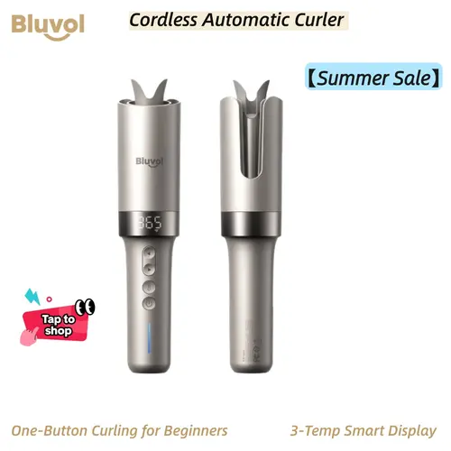 【BackToSchool】Bluvol Cordless Automatic Portable Rotating Curling Wand for Beach Waves, Dual Voltage, Rechargeable & Travel-Friendly, Safe Tangle-Free Curler, Gift, Travel Curling Iron, Curly Locks, Frizz, Bouncy Curls,back to school,back to school haul