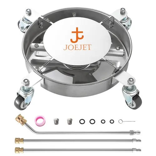 Undercarriage High Pressure Washer Attachment - Heavy Duty Wash Equipment with 4 Rotating Wheels, 14-in Stainless Steel Dual Pressure Washer Jets, 3 Extension Wands, Quick Connect, 4000 PSI for Car Care, Pressure Washer Jet, Car Wash Sprayer, Vehicle Clea