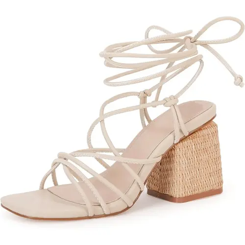 Coutgo Women's Lace Up Chunky Braided Heel Sandals Square Toe Strappy Ankle Strap Heels tiktokshopbacktoschool