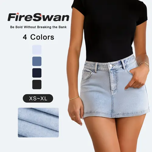 FireSwan Women's Skirts: Denim Mini Casual Oversized Skirt, High-Waisted Jean , Stretchy Fabric Fashion Skirts Womenswear
