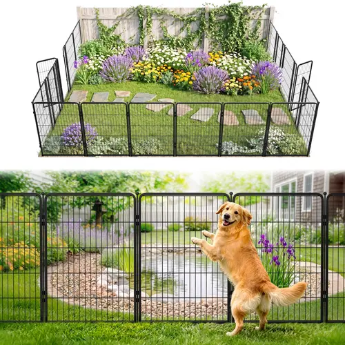 FXW No Dig Heavy-Duty Metal Garden Fence with Stakes & Connecting Panels, Dog-Friendly Outdoor Backyard Barrier for Flower Bed & Potty Area Protection, Flexible Layout, Decorative, Easy to Rearrange, Easy To Assemble