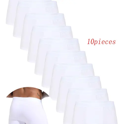 10-Piece Men's White Plain Minimalist Classic Fitted Boxer Shorts, Breathable Polyester Fabric Casual Comfy Underwear Underwear Boxers