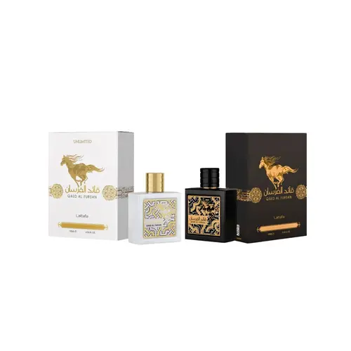 Lattafa Qaed Al Fursan & Unlimited Eau De Parfum (EDP) Spray Combo Pack, 3.4fl.oz Unisex Floral Vanilla Musk Arabic Fragrances with Arabic Perfume Bottle