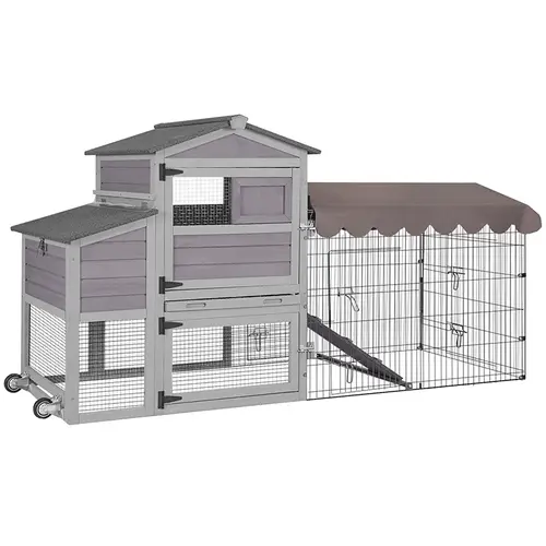 Aivituvin AIR7008 Wooden Mobile Coop - Chicken Coop Accessories, Metal Run Pest Guard, Suitable for 2-4 Chickens, Duck Habitat, Poultry Supplies, Metal Run Helps Guard From Pests