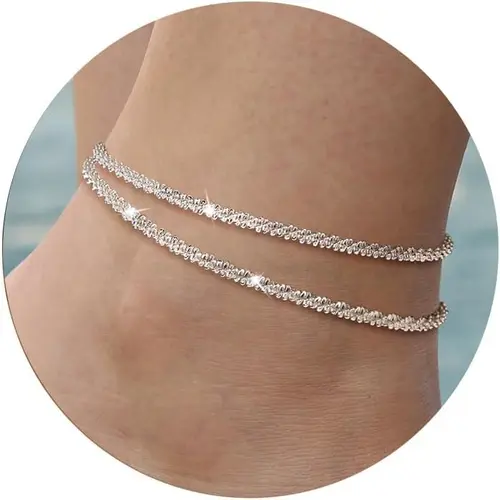 FREEKISS Ankle Bracelets For Women Glitter Waterproof Adjustable Anklet For Women Layered Anklets Summer Beach Anklet For Women Gift For Christmas Fashionable Accessory Jewelry