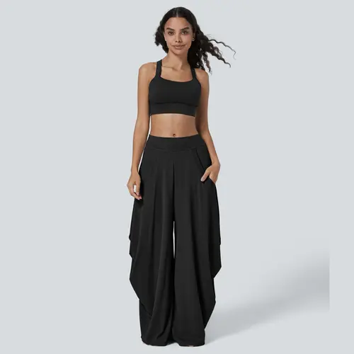 Halara Mid Rise Multiple Pockets Draped Wide Leg Casual Pants