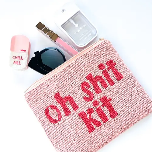 Large Oh Shit Kit Beaded Pouch | Handmade Makeup & Emergency Bag