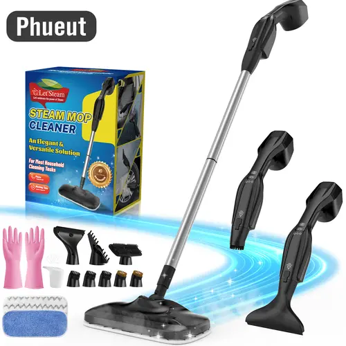 Phueut High-Power Heavy Duty Steam Mop Cleaner - Corded, Handheld, Labor-Saving Floor Cleaning Tool with 17 Accessories, Portable Multi Surface Steam Deep Cleans Hardwood, Grout, Handheld Steam Cleaning
