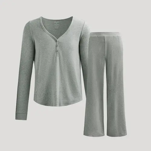 True Classic Women's Waffle Knit Henley & Wide Leg Pant Set  Soft Modal-Cotton 2-Piece Loungewear, Cozy Long Sleeve Top & Relaxed Pants