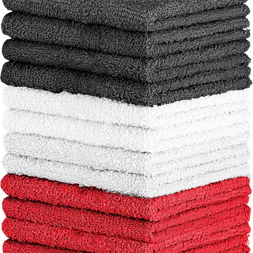 QUBALINENZ 100% Cotton Wash Cloth Set - Pack of 12 Flannel Face Cloths,Light Weight, Highly Absorbent and Soft Feel Fingertip Towels
