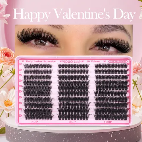 Volume False Eyelashes, Voluminous False Eyelashes, 176/300 Pcs per Box, Individual Lash Clusters, DIY Eyelash Extensions, Natural Look, Flawless, Self-Grafting Curled Lashes, Eye Makeup Supplies for Women & Girls, Lash Cluster Kit