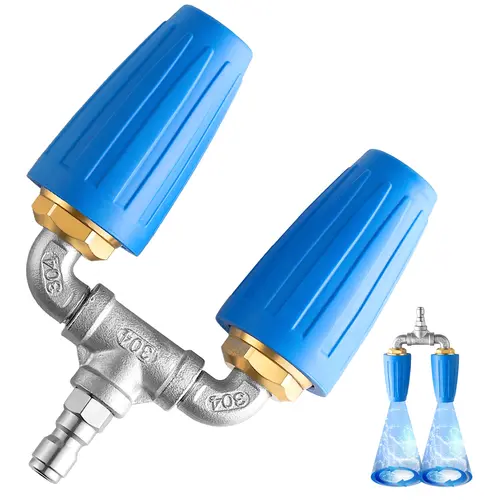 Ridge Washer 2-in-1 Turbo High Pressure Nozzle - 4000 PSI, 2.0 Orifice, Stainless Steel Quick Connect, 4-6 GPM, Blue Plastic Exterior, Brass, 140°F Heat Ready, Powerful Flow, Wand, for Decks/Car Wash (DealsForYouDays), High Pressure Washer